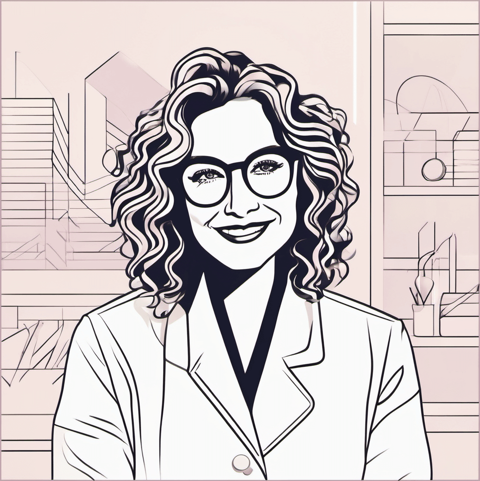 white blonde woman with lab coat